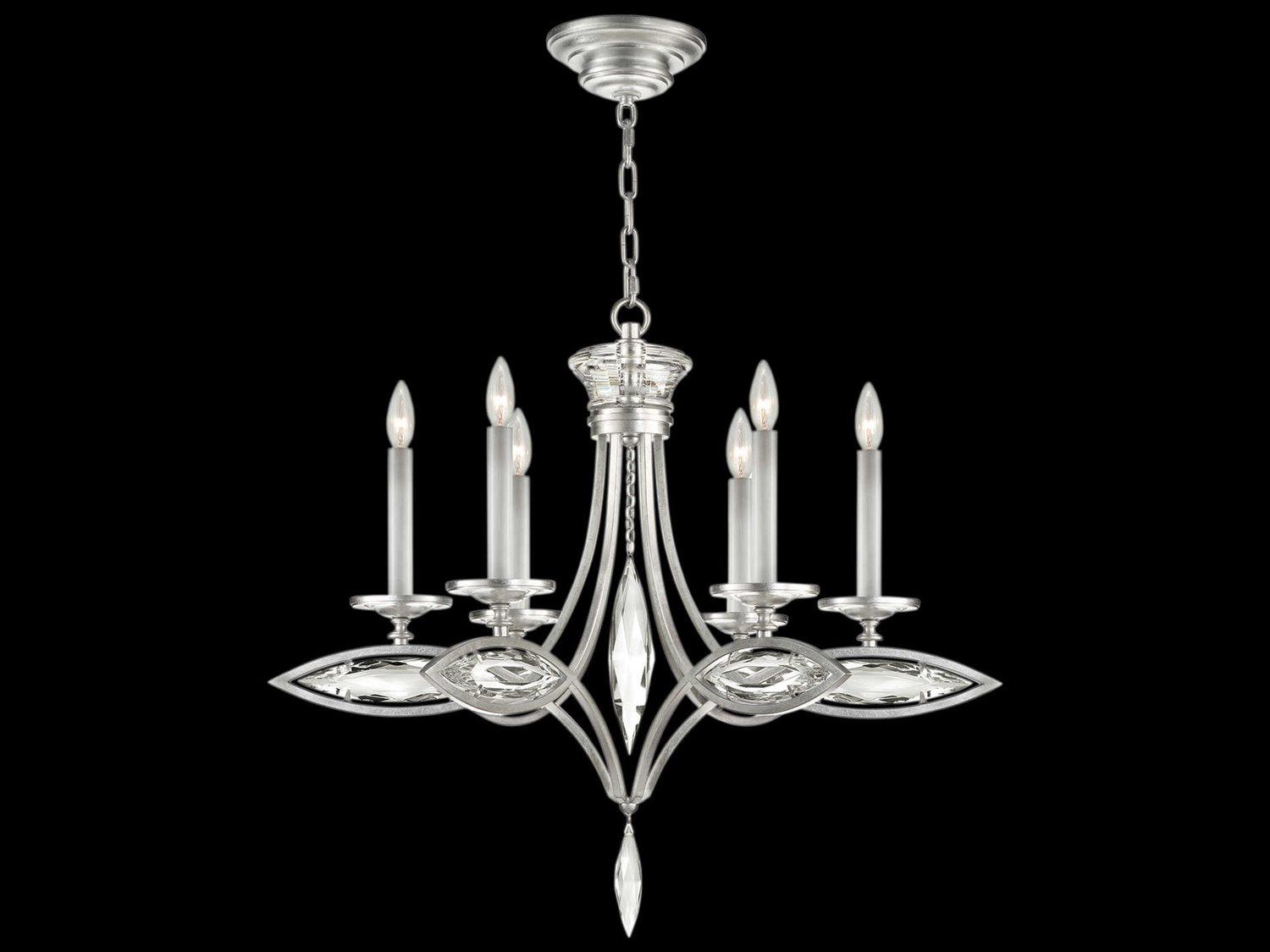 Fine Art Handcrafted Lighting Marquise 6-Light Silver Crystal Candelabra Chandelier