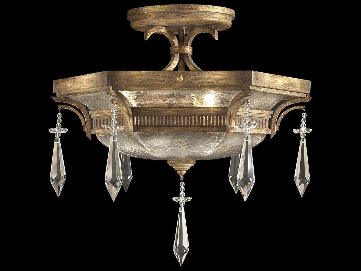 Fine Art Handcrafted Lighting Monte Carlo Gold Crystal Bowl Geometric Semi Flush Mount