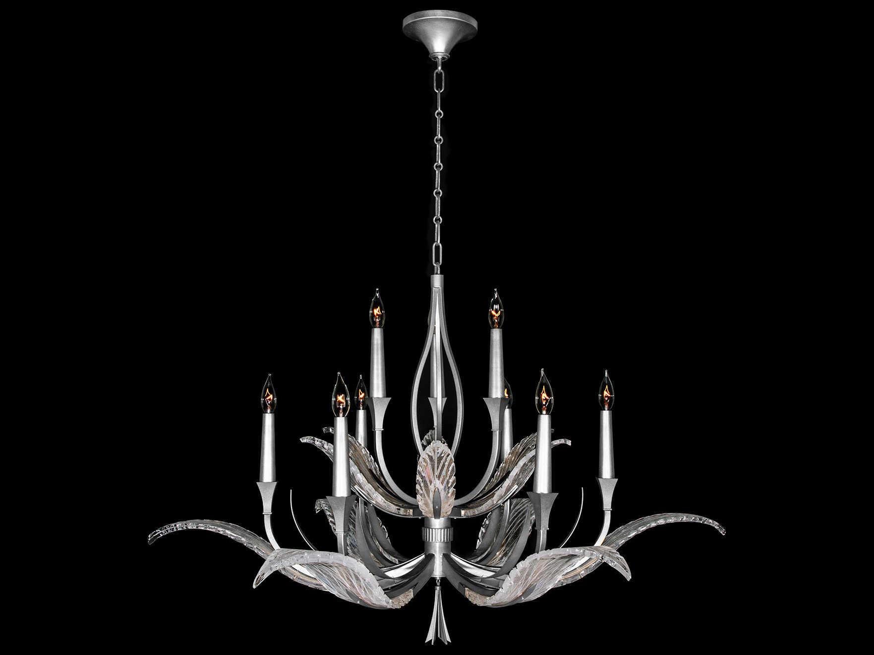Fine Art Handcrafted Lighting Plume 9-Light Silver Crystal Glass Candelabra Chandelier