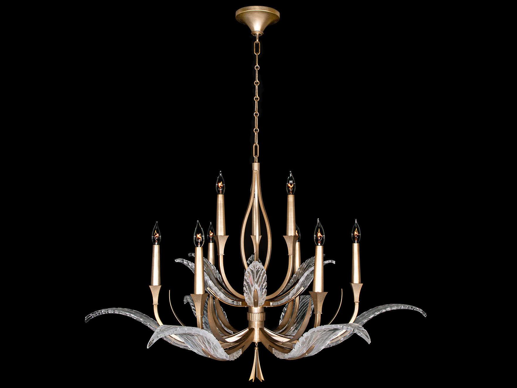 Fine Art Handcrafted Lighting Plume 9-Light Gold Crystal Glass Candelabra Chandelier