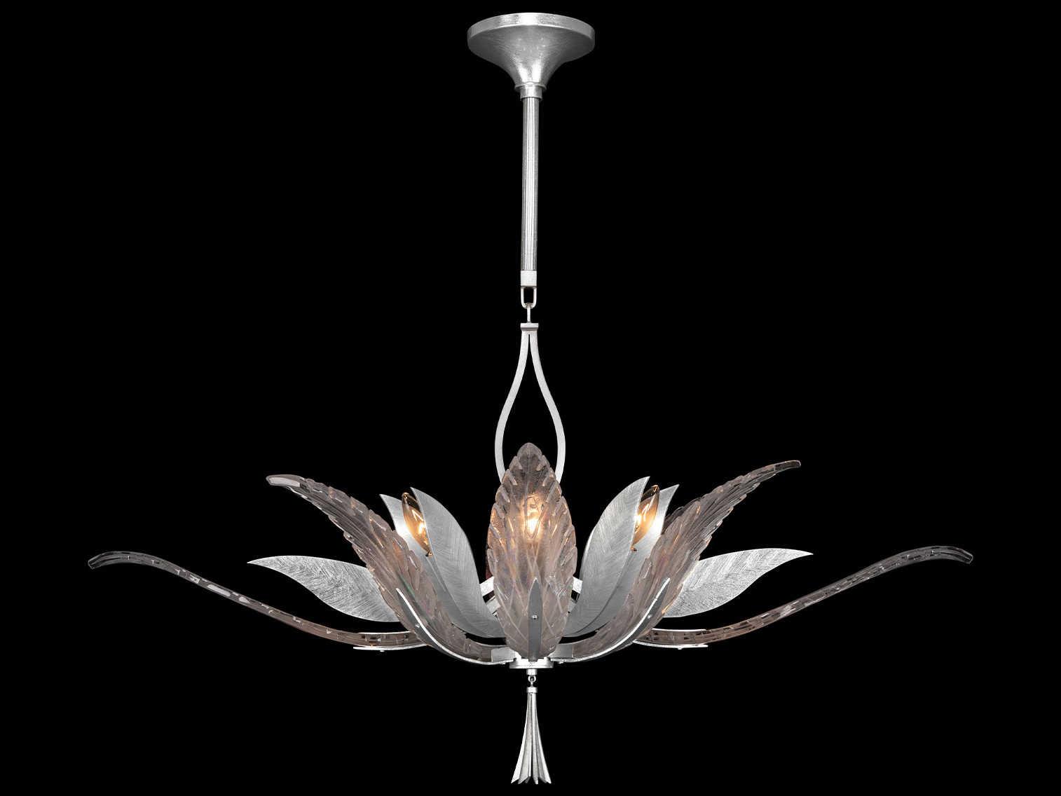 Fine Art Handcrafted Lighting Plume 8-Light Silver Crystal Glass Bowl Island Pendant