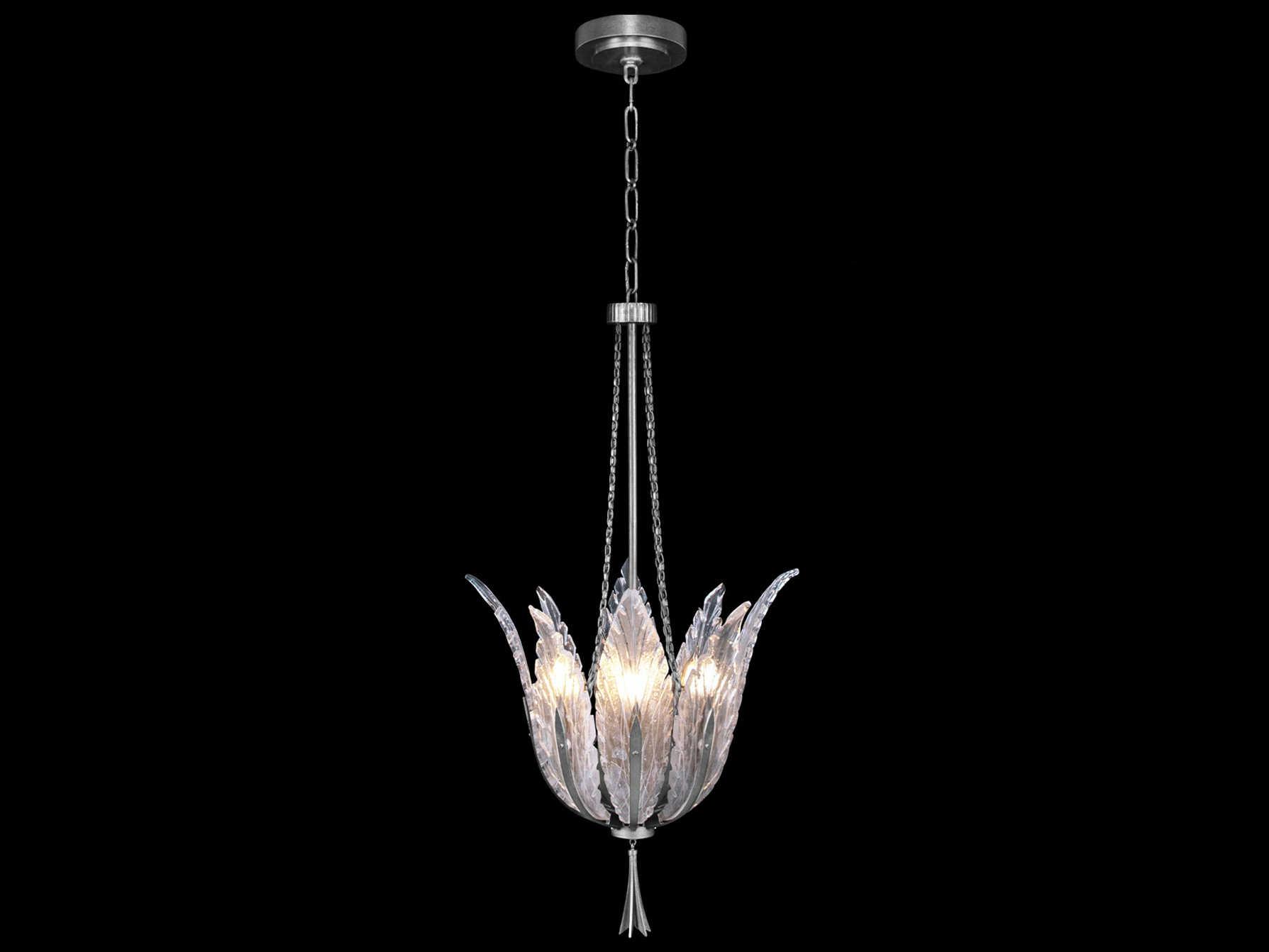 Fine Art Handcrafted Lighting Plume 4-Light Silver Crystal Glass Bowl Pendant