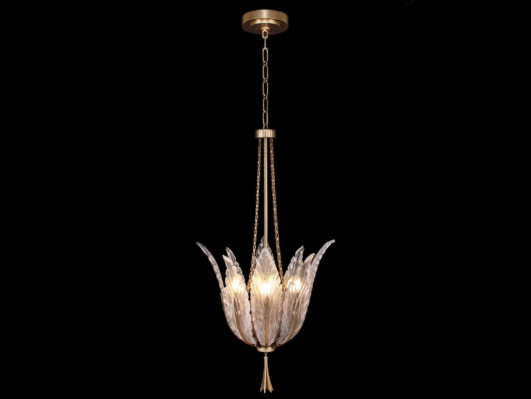 Fine Art Handcrafted Lighting Plume 4-Light Gold Crystal Glass Bowl Pendant