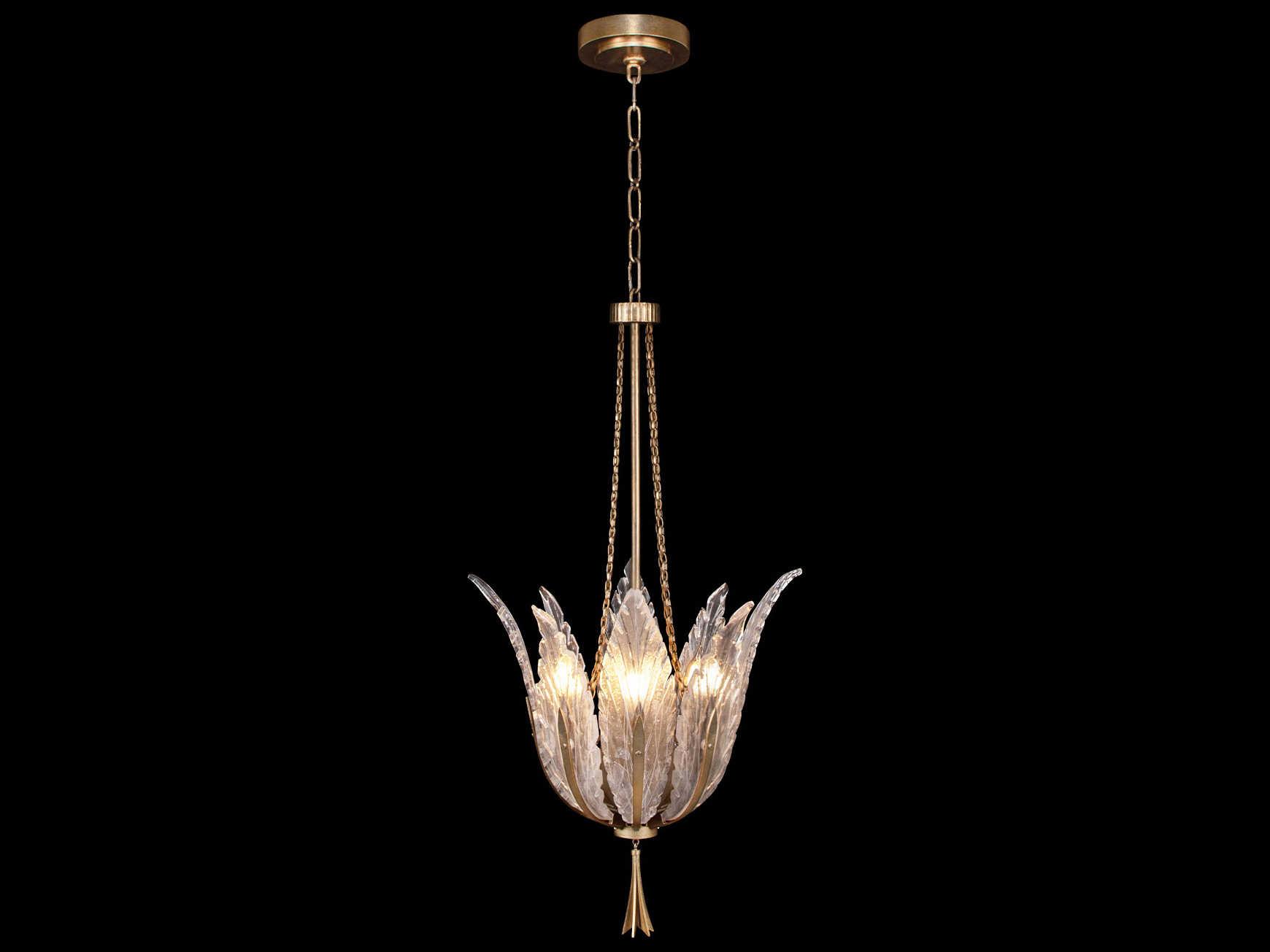 Fine Art Handcrafted Lighting Plume 4-Light Gold Crystal Glass Bowl Pendant