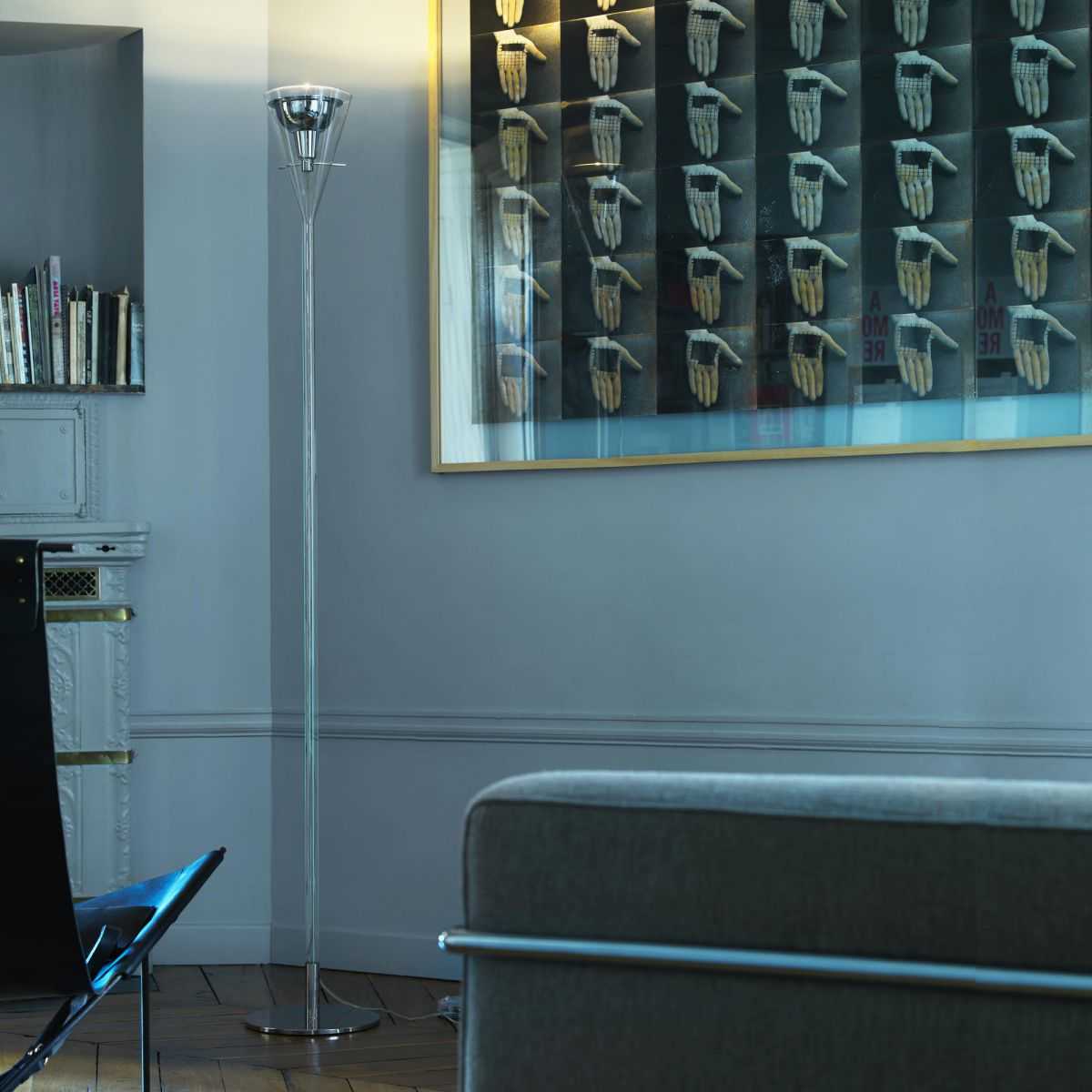 Fontana Arte Flute Glass with Polished Chrome Clear Floor Lamp
