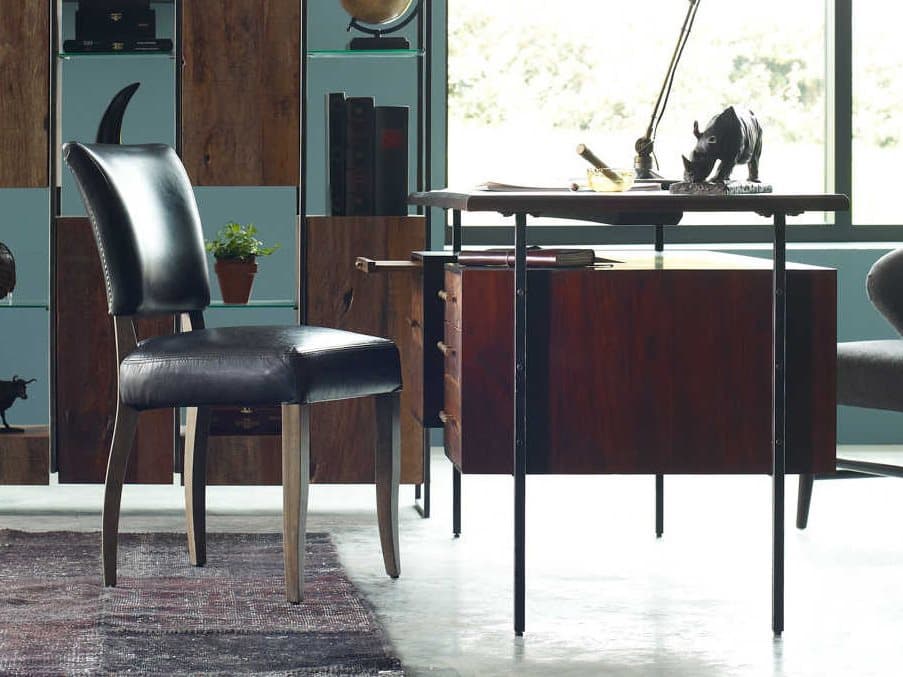 Four Hands Bina Warm Brown Acacia / Natural Peroba Black And Silver Metal Executive Desk