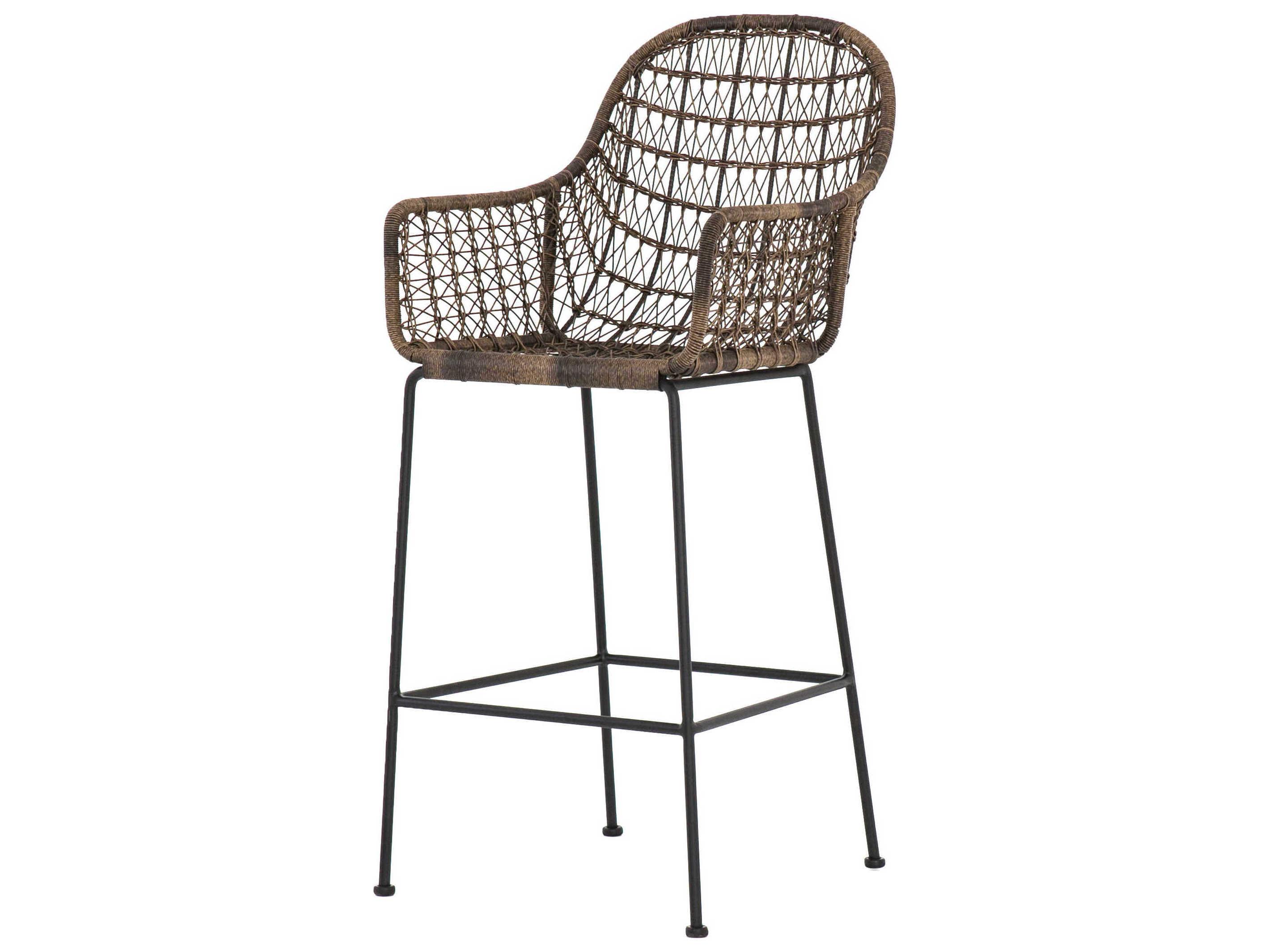 Four Hands Grass Roots Bandera Wicker Natural Black Distressed Grey Bar Stool