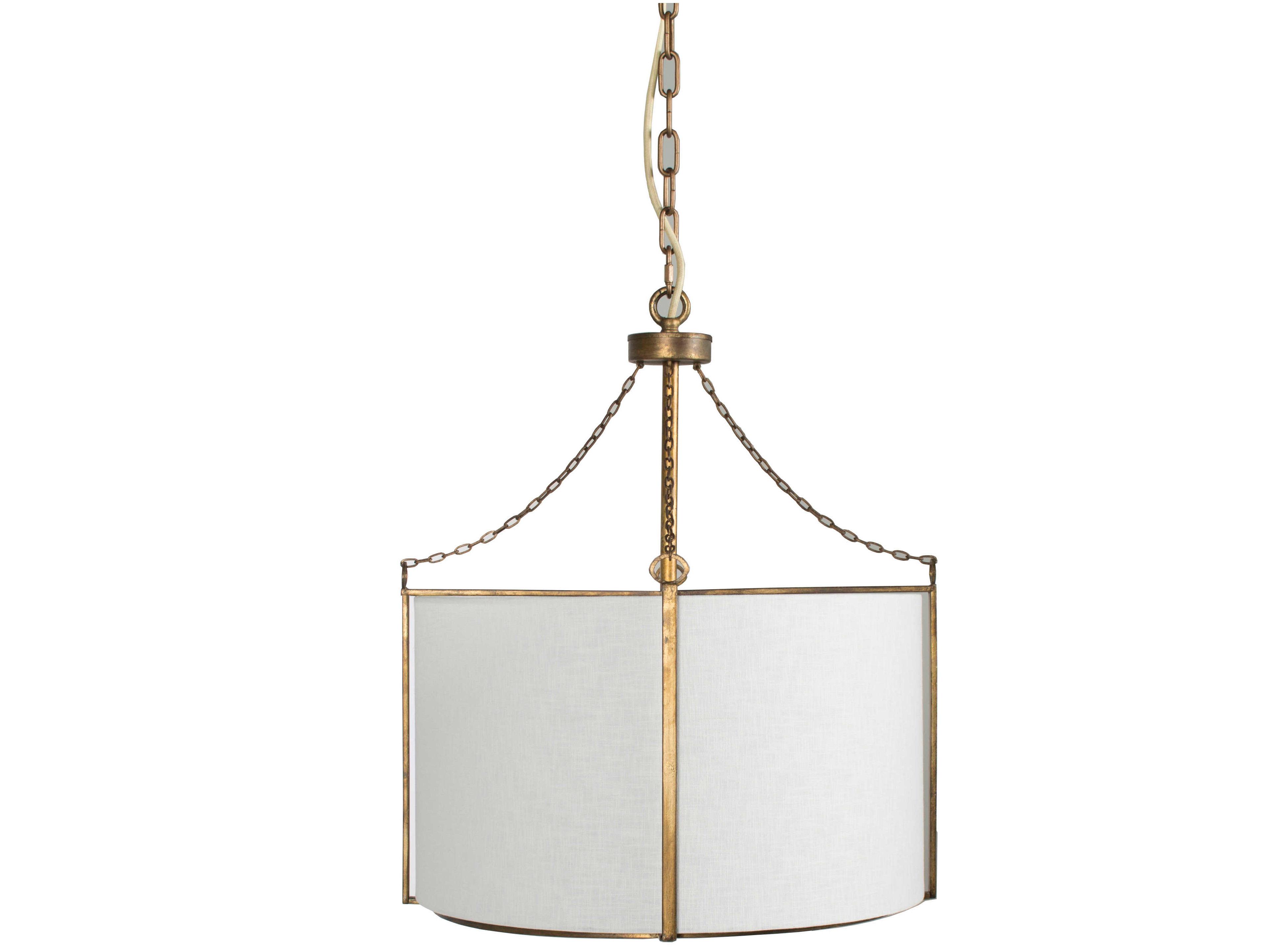 Gabby Ivan 3-Light Antique Gold White Drum Pendant