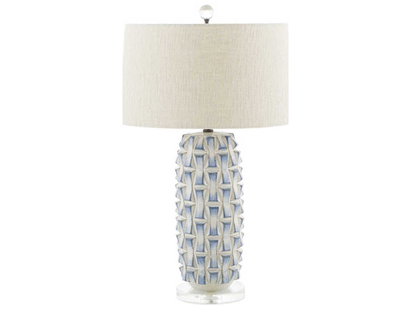 Gabby Kelly Blue and White with Burnished Bronze And With Textured Cream Linen Buffet Lamp