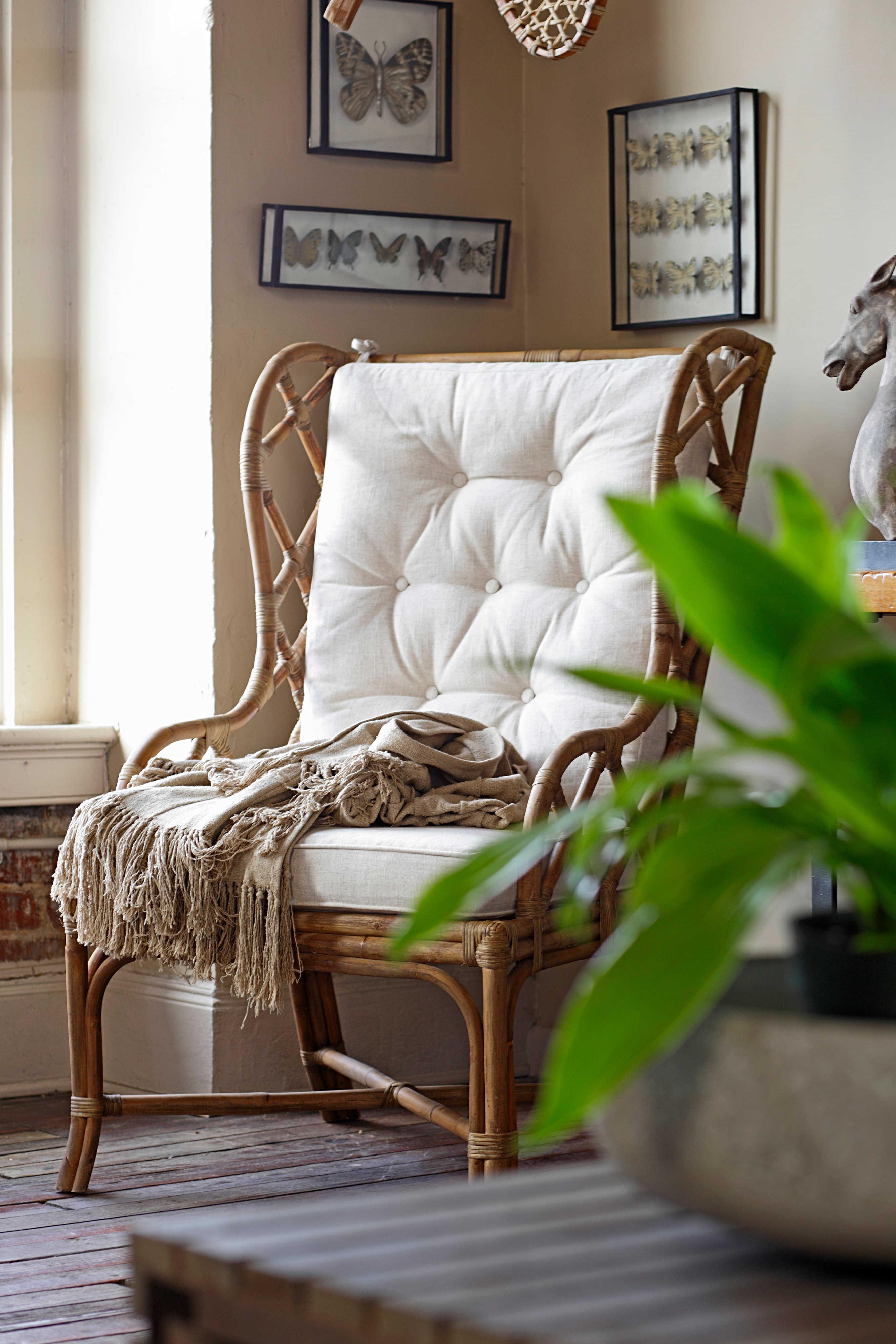 Gabby Watson Rattan Beige Upholstered Side Dining Chair