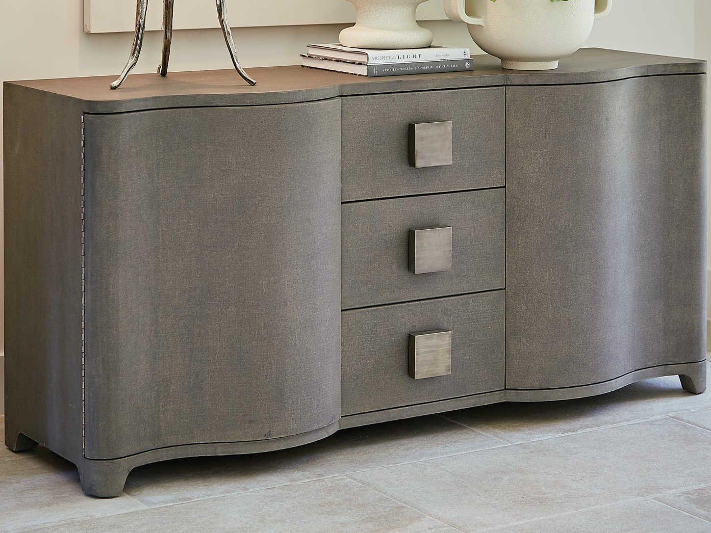 Global Views 66" Oak Wood Antique Nickel Plated Credenza Sideboard