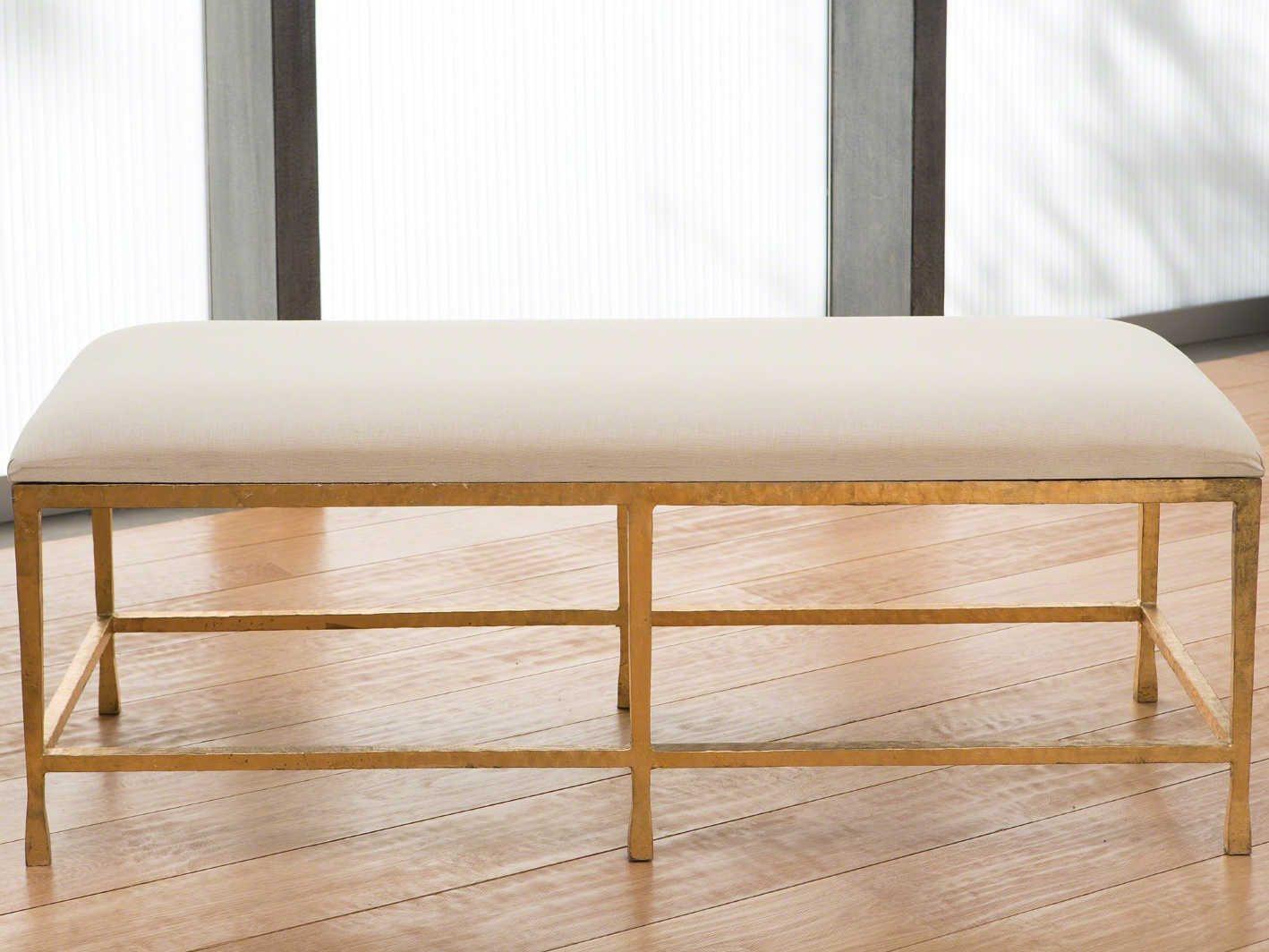 Global Views Gold Leaf White Upholstered Accent Bench