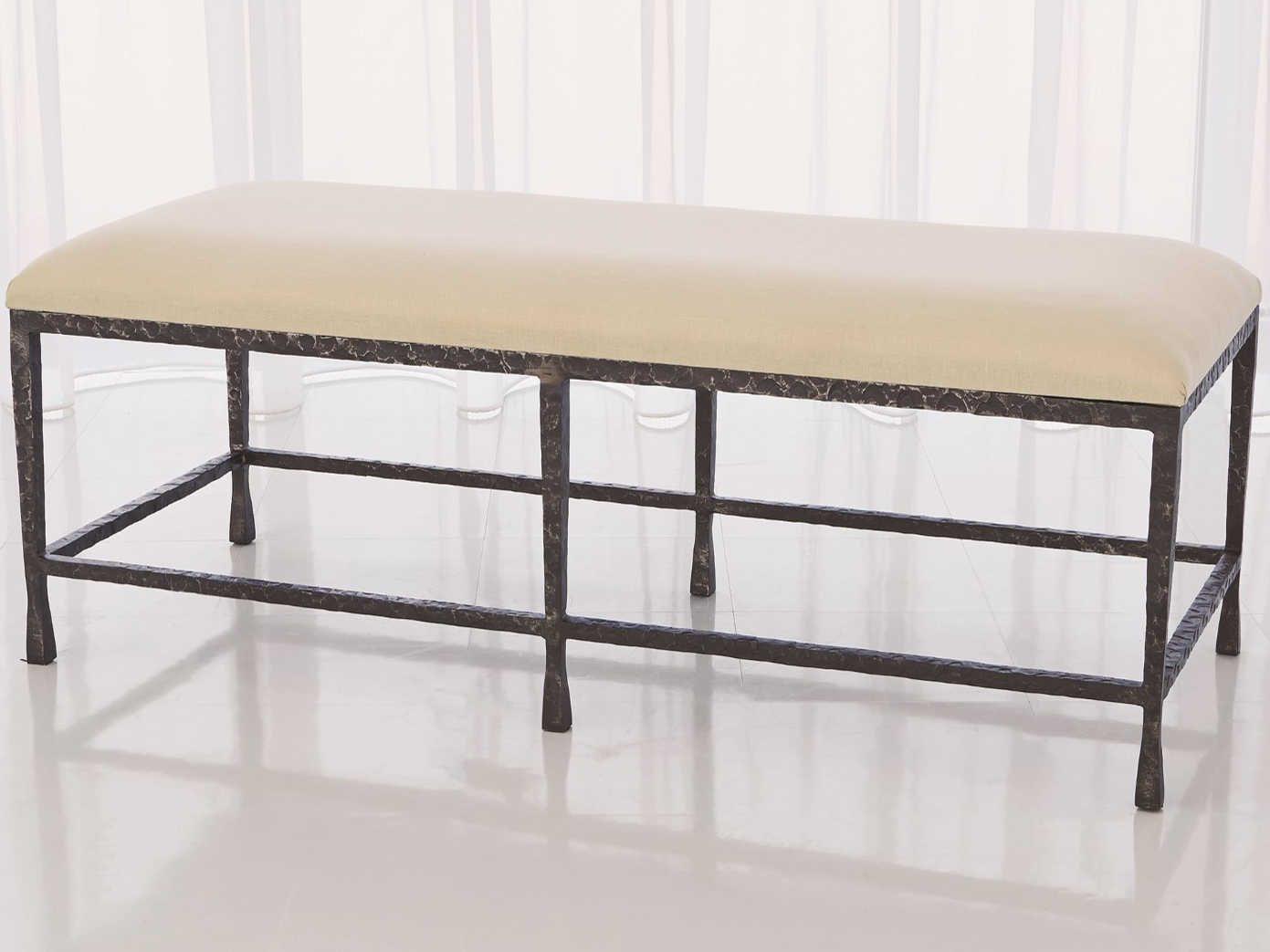 Global Views Natural Iron Brown Upholstered Accent Bench