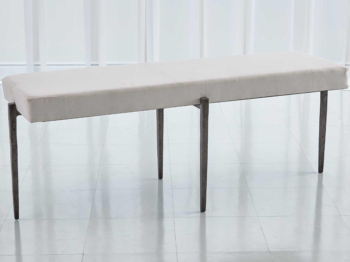 Global Views Natural Iron Gray Upholstered Accent Bench