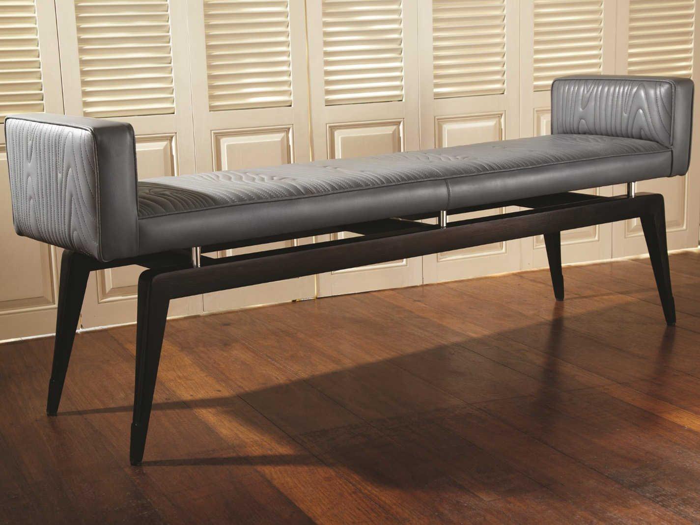 Global Views Ebony Lacquer Polished Nickel Gray Leather Accent Bench