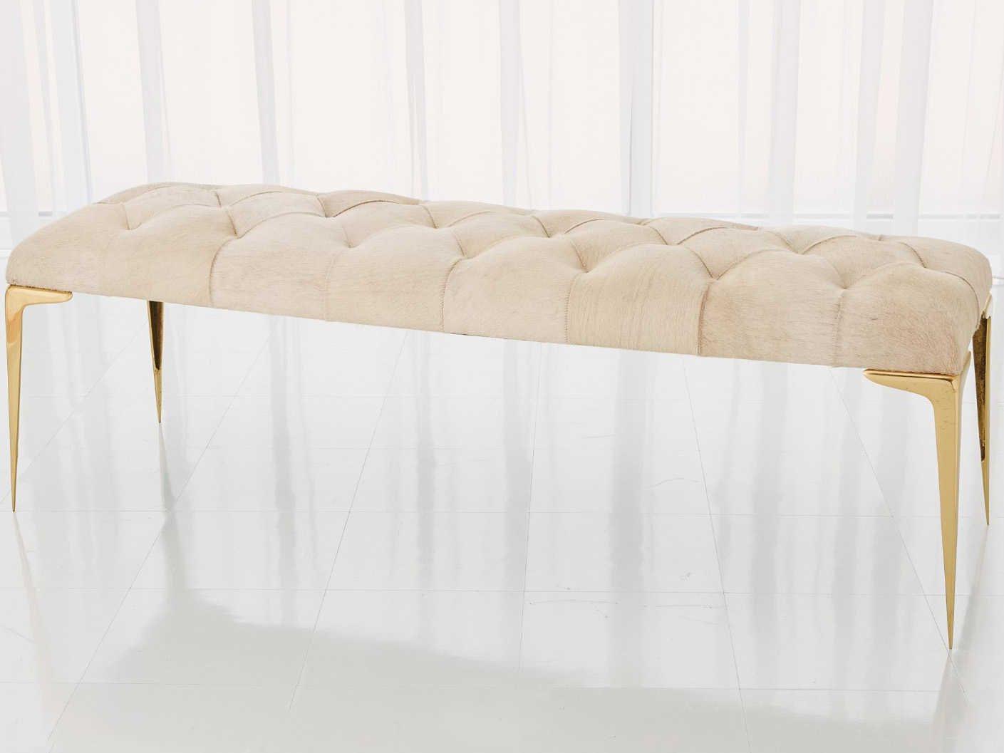 Global Views Shiney Brass Gold Leather Accent Bench