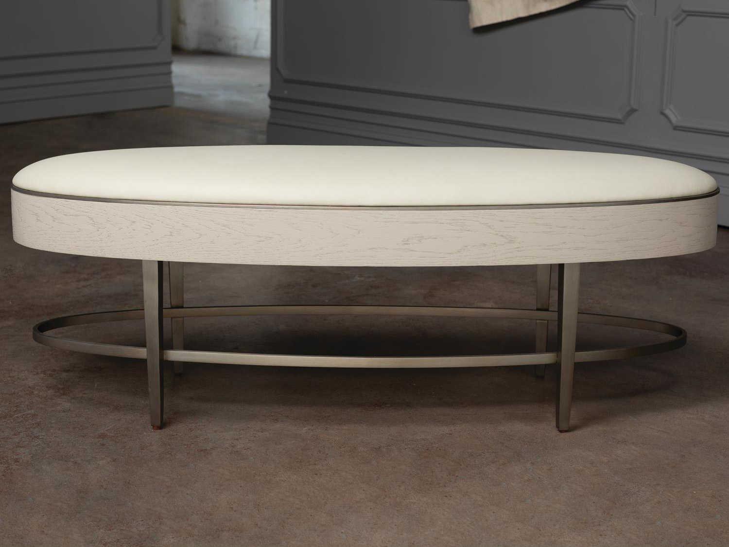 Global Views Ivory Painted Stainless Steel White Leather Accent Bench