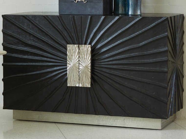 Global Views Black Nickel Silver Pine Wood Accent Chest