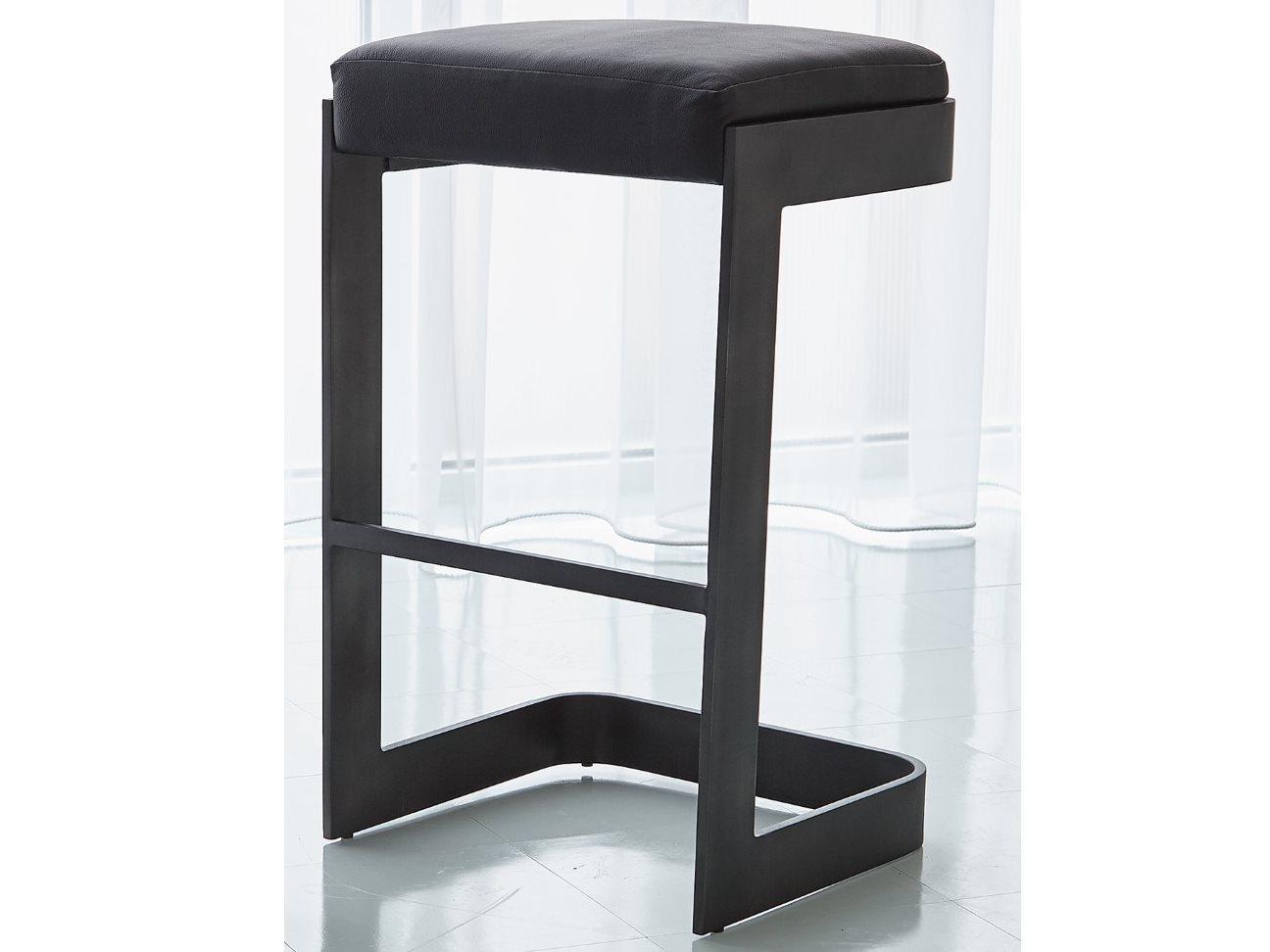 Global Views Leather Graphite Bar Stool
