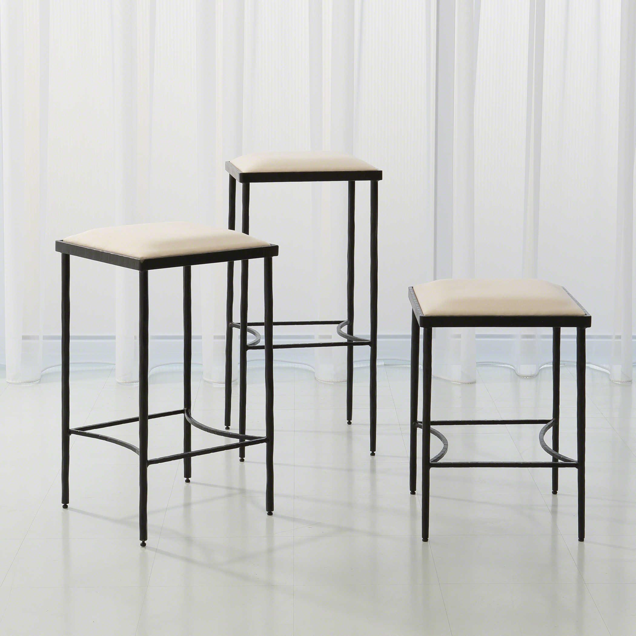 Global Views Upholstered Rustic Gun Metal Powder Coat Bar Stool