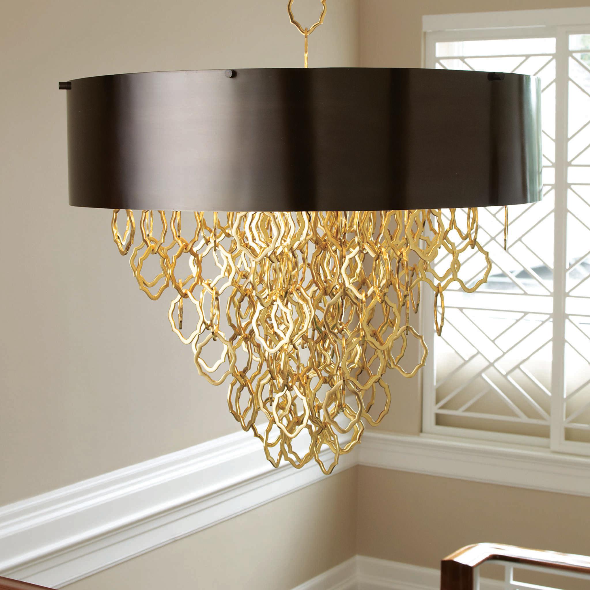 Global Views Chain 6-Light Brass Drum Pendant