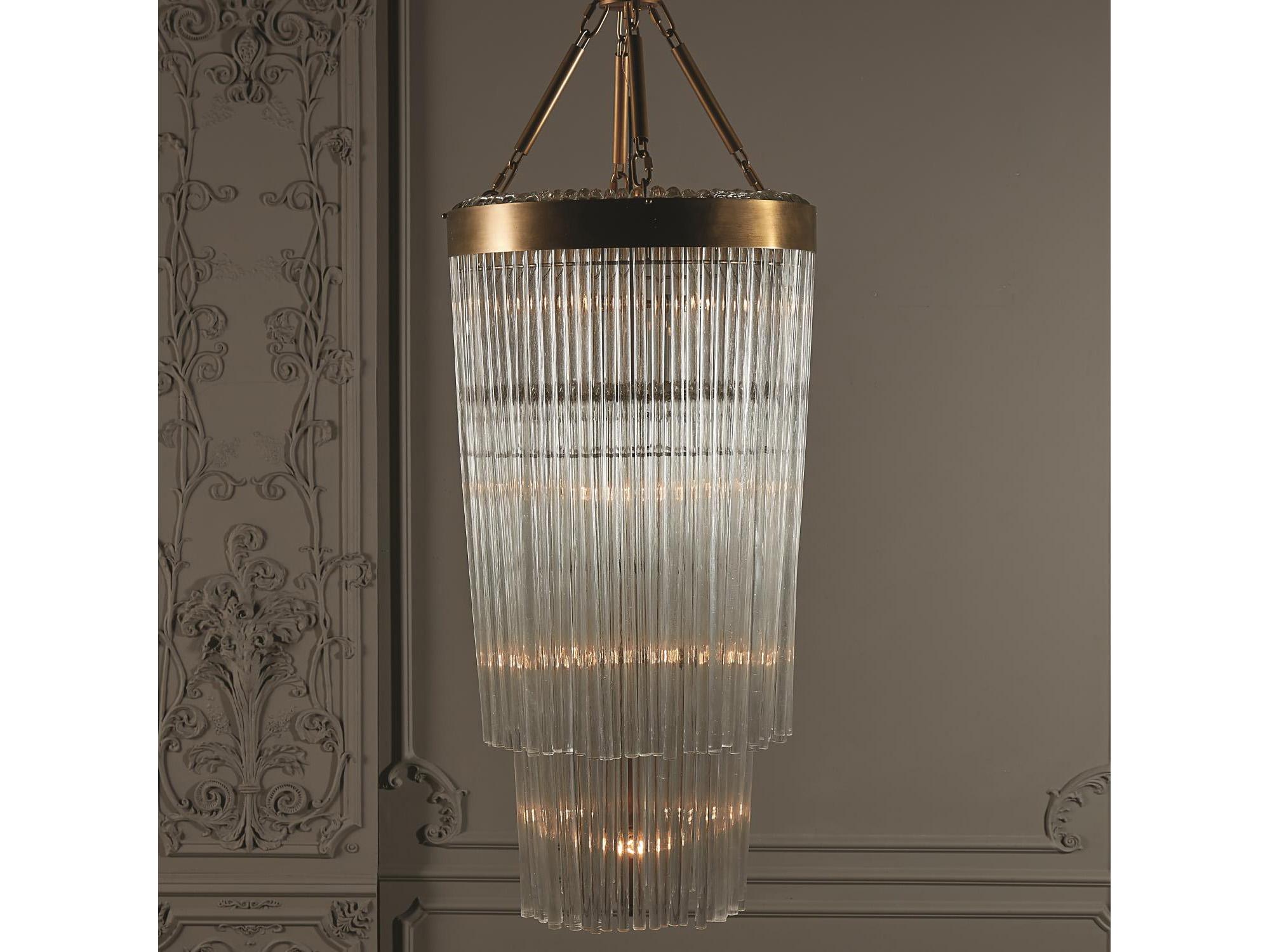 Global Views 8-Light Brass Gold Clear Glass Cylinder Tiered Chandelier