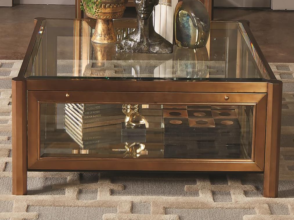 Global Views Square Glass Dark Brass Coffee Table