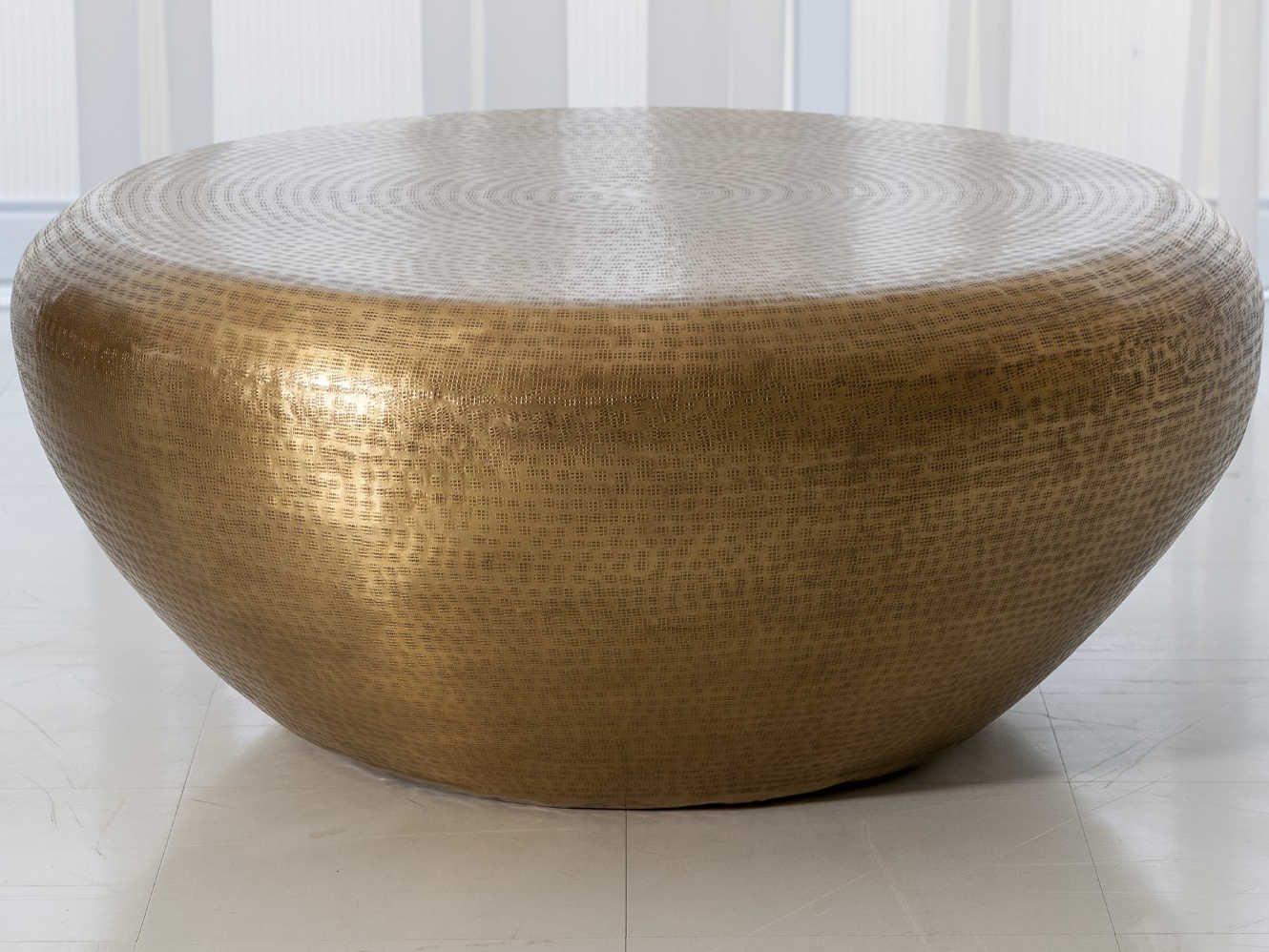 Global Views Round Metal Antique Brass Coffee Table