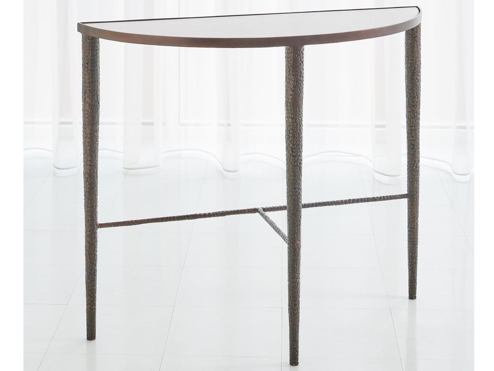 Global Views Demilune Marble Antique Brass Console Table