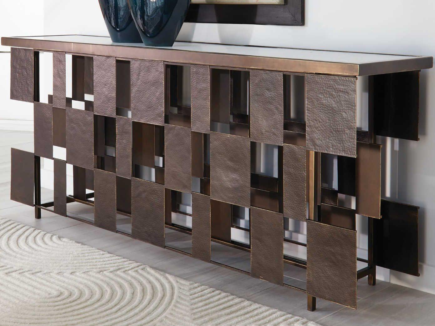 Global Views Rectangular Marble Bronze Gold Console Table