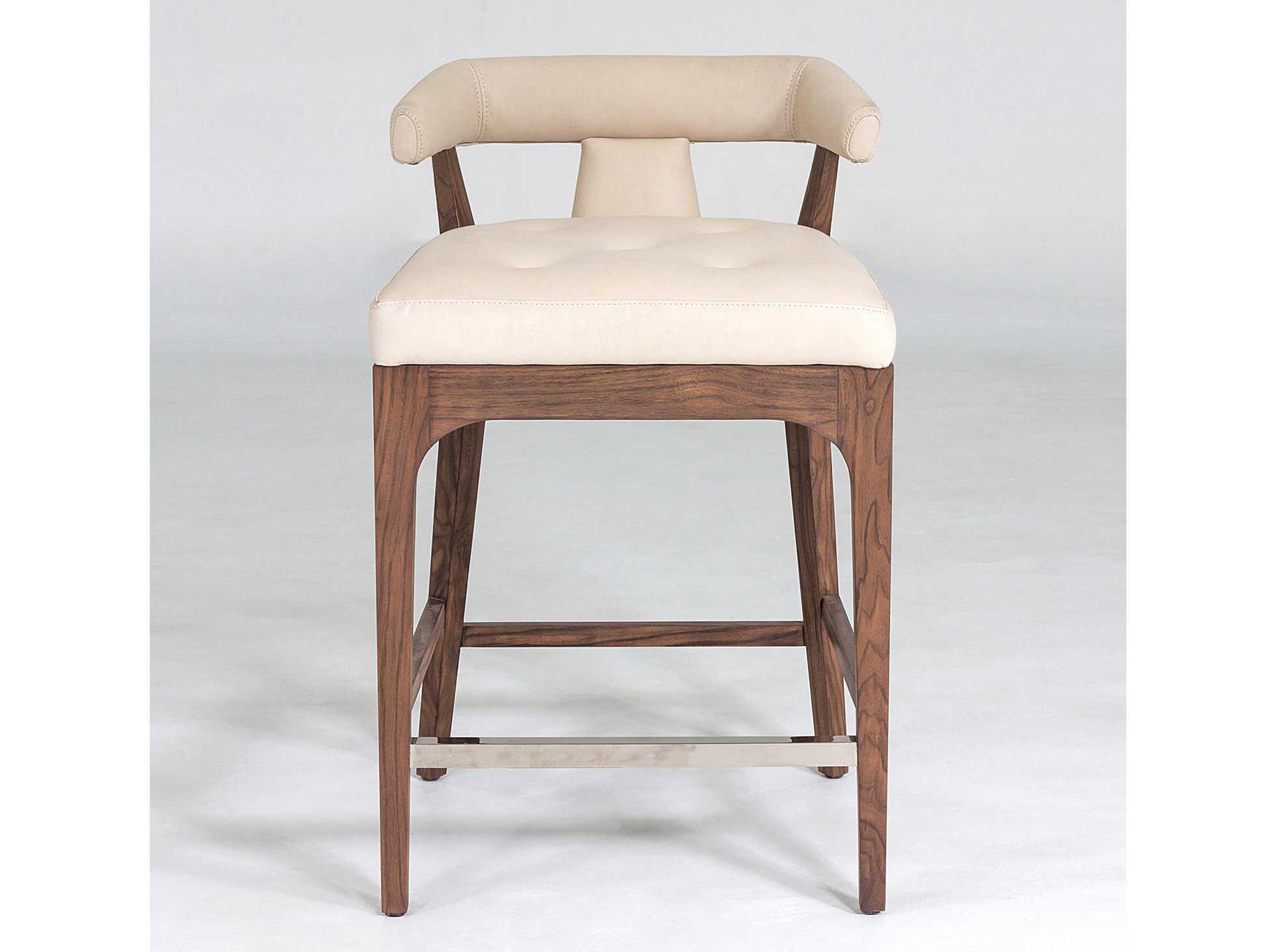 Global Views Leather Walnut Wood Ivory Marble Natural Counter Stool