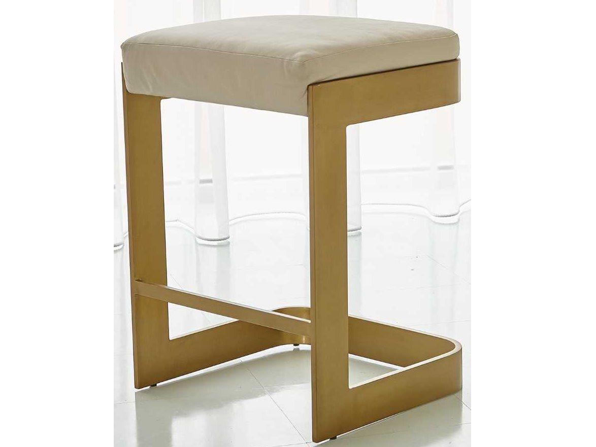 Global Views Leather Antique Brass Counter Stool
