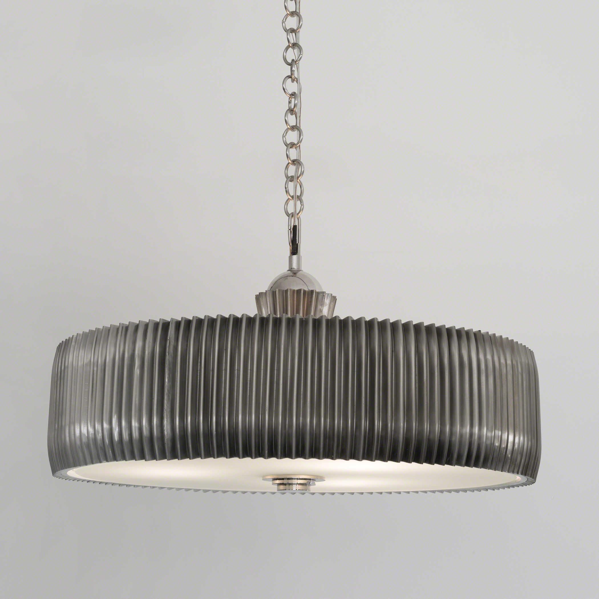 Global Views Crimp 3-Light Nickel Glass Drum Pendant