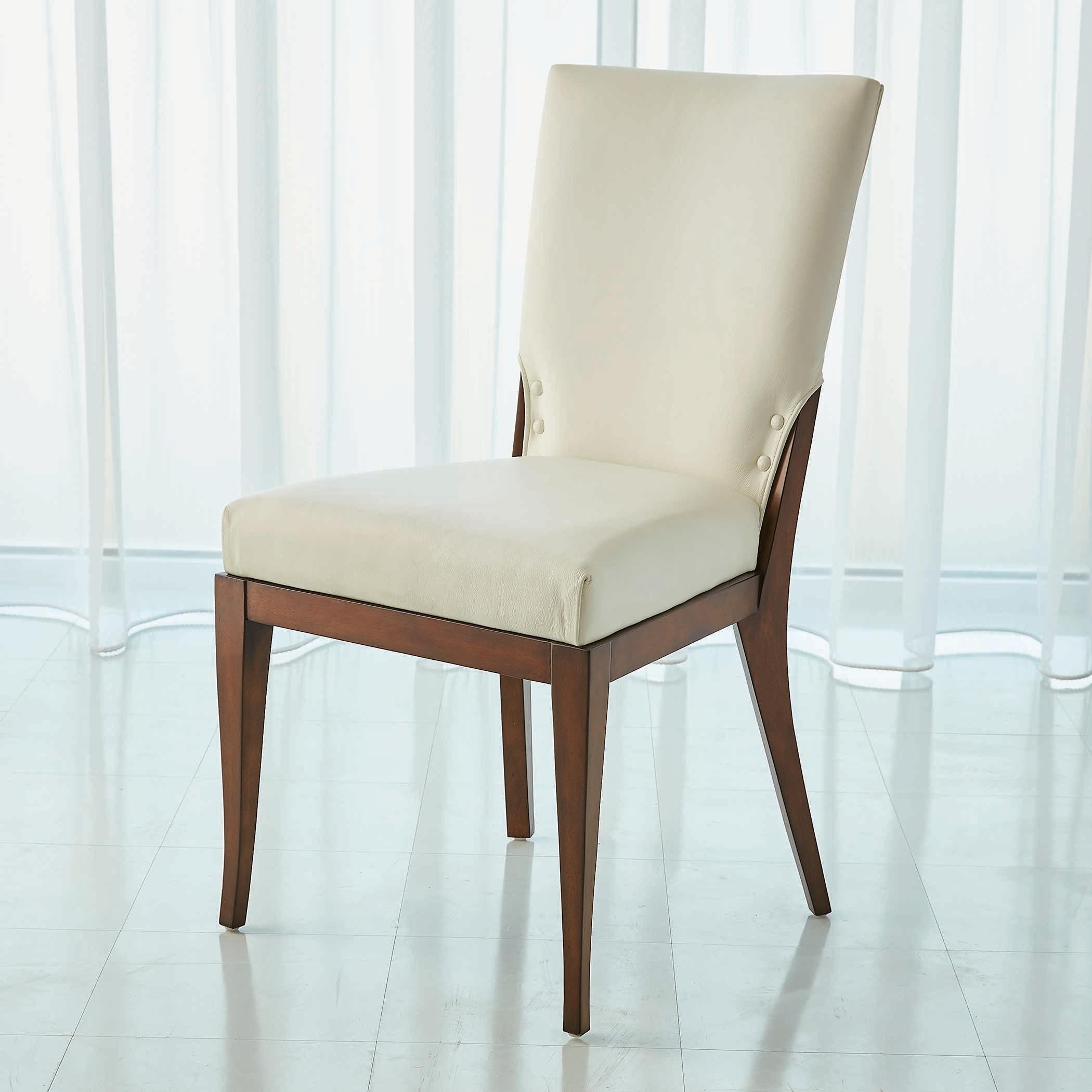 Global Views Leather Rubberwood Brown Upholstered Side Dining Chair