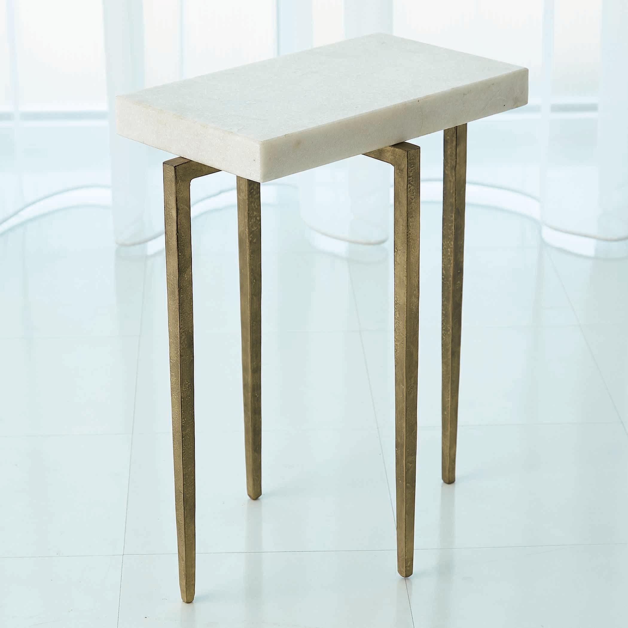 Global Views Rectangular Marble Antique Gold End Table