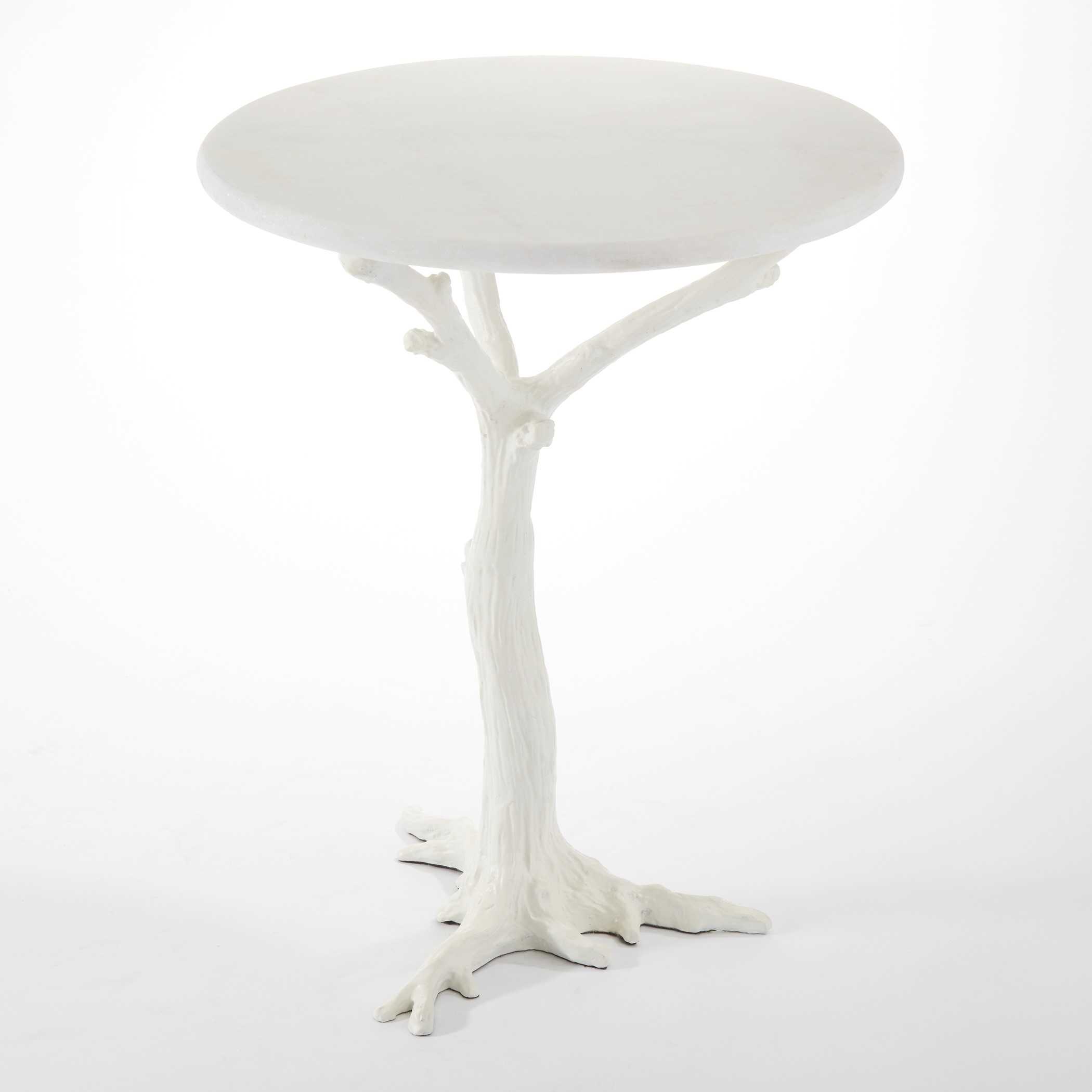 Global Views Round Marble White Powder Coat End Table
