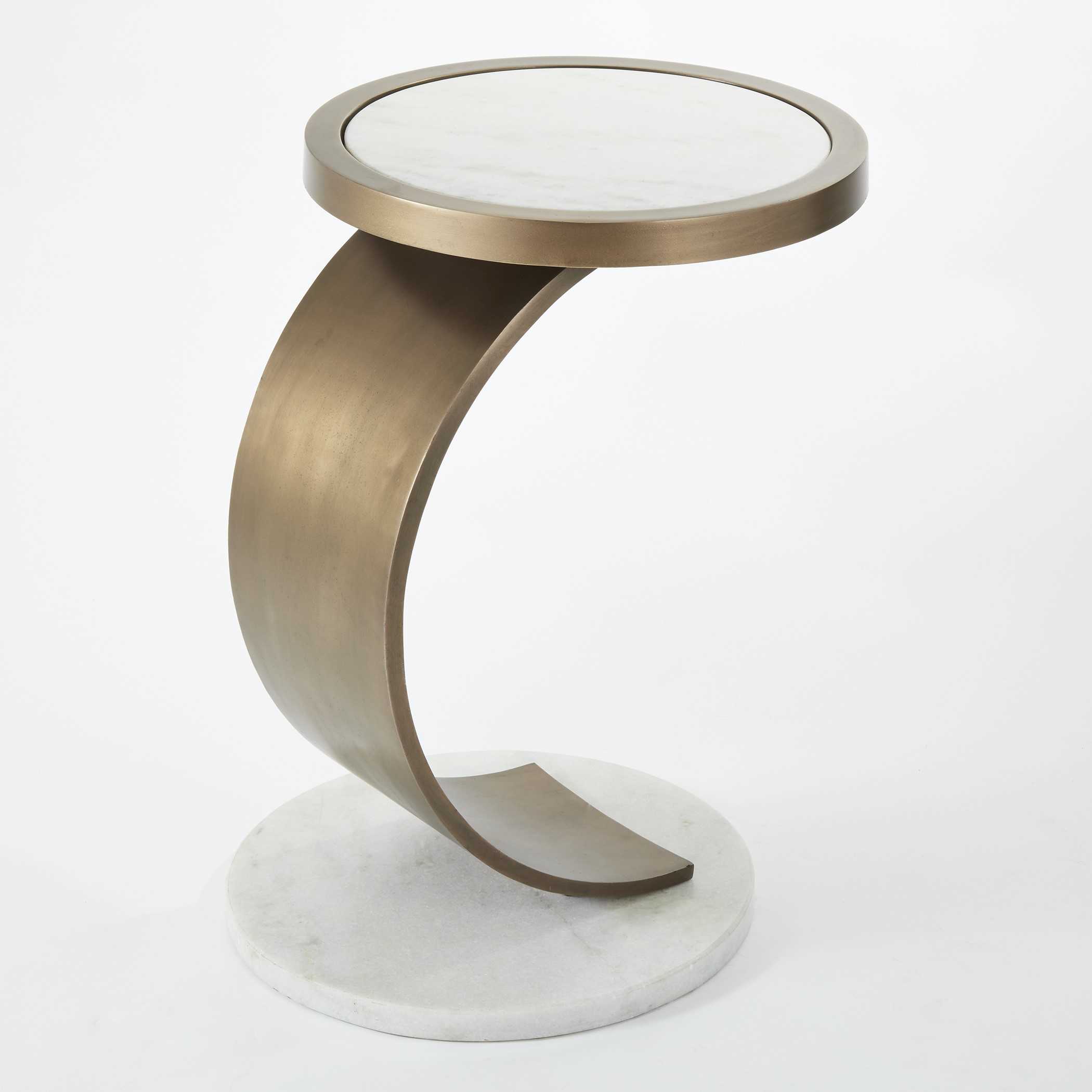 Global Views Round Marble Antique Brass End Table