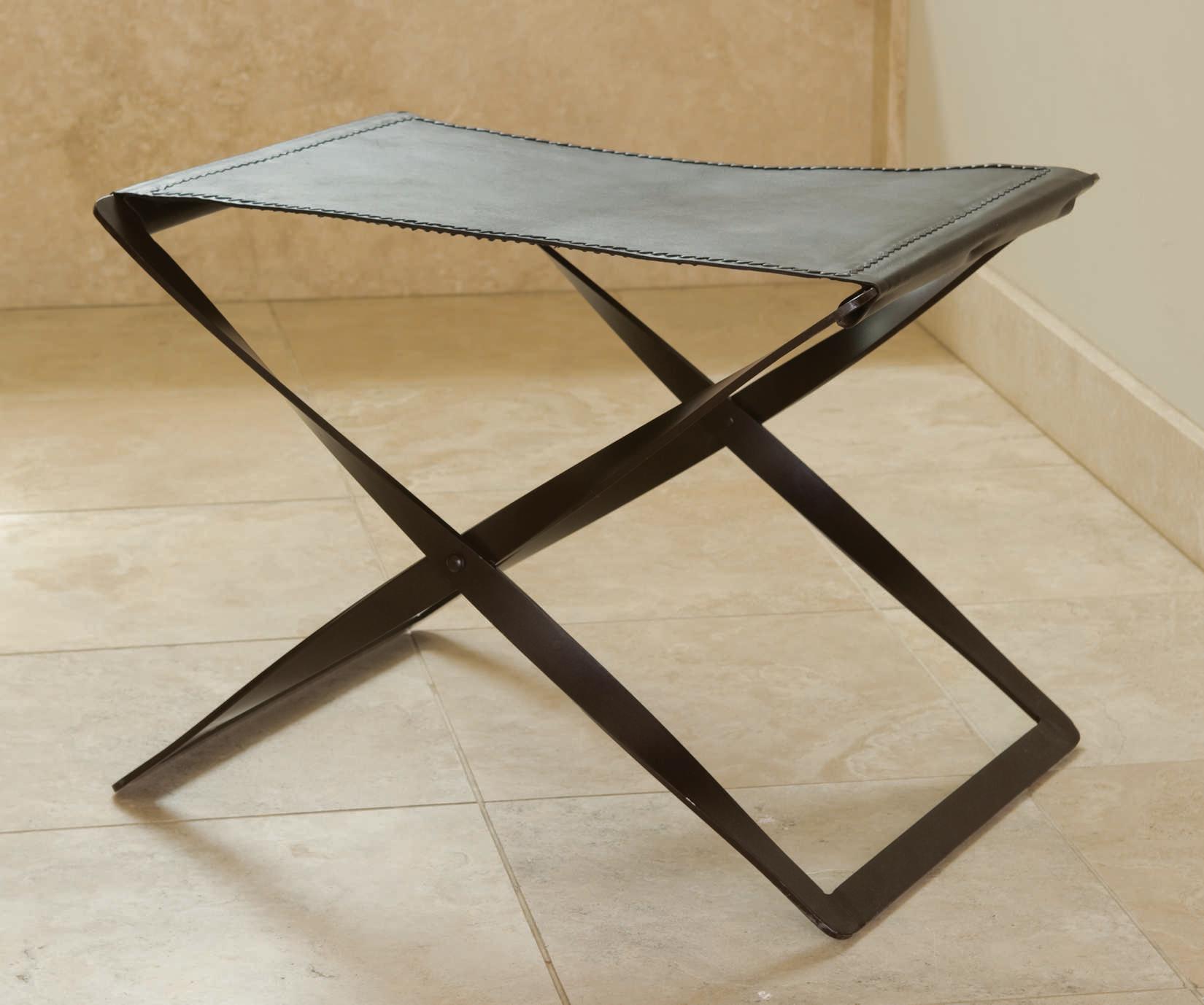 Global Views Folding Brown Leather Accent Stool