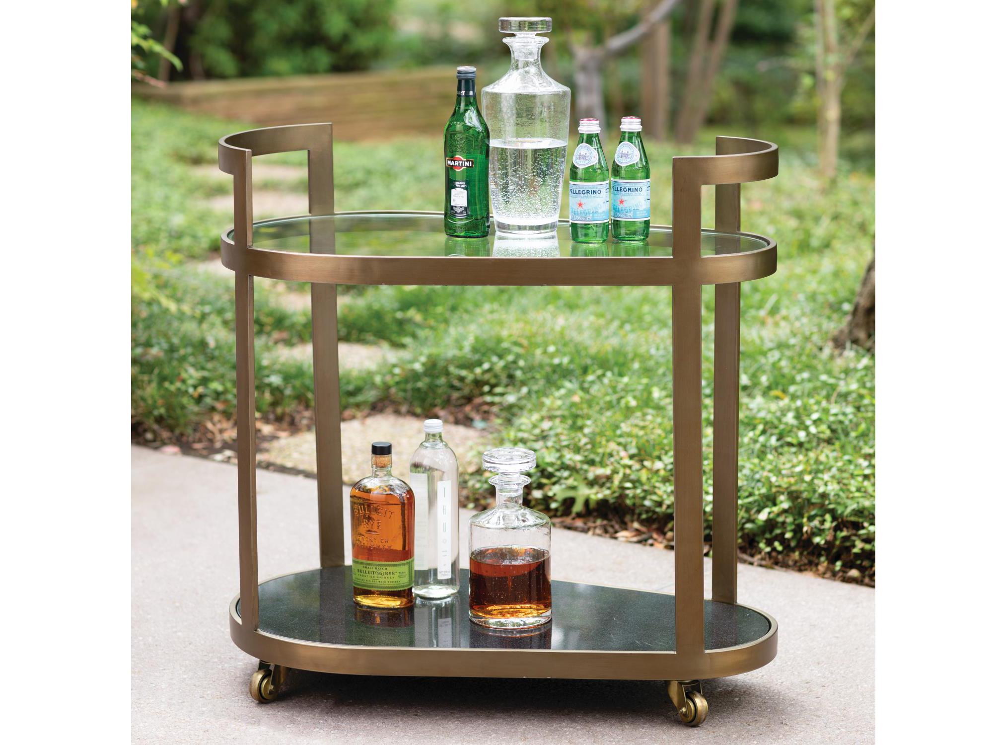 Global Views Glass Clear Antique Brass Bar Cart