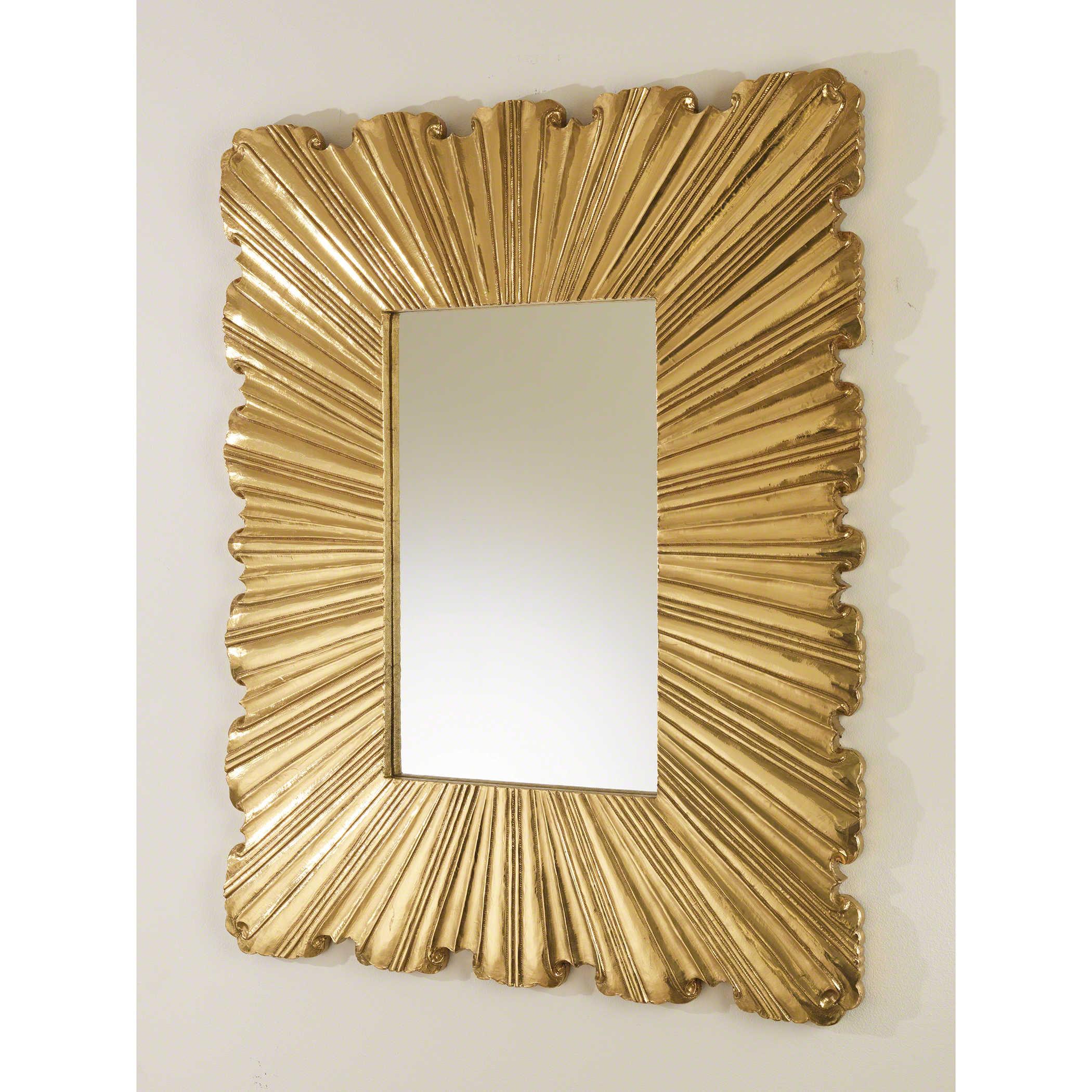 Global Views Linen Fold Brass Rectangular Wall Mirror
