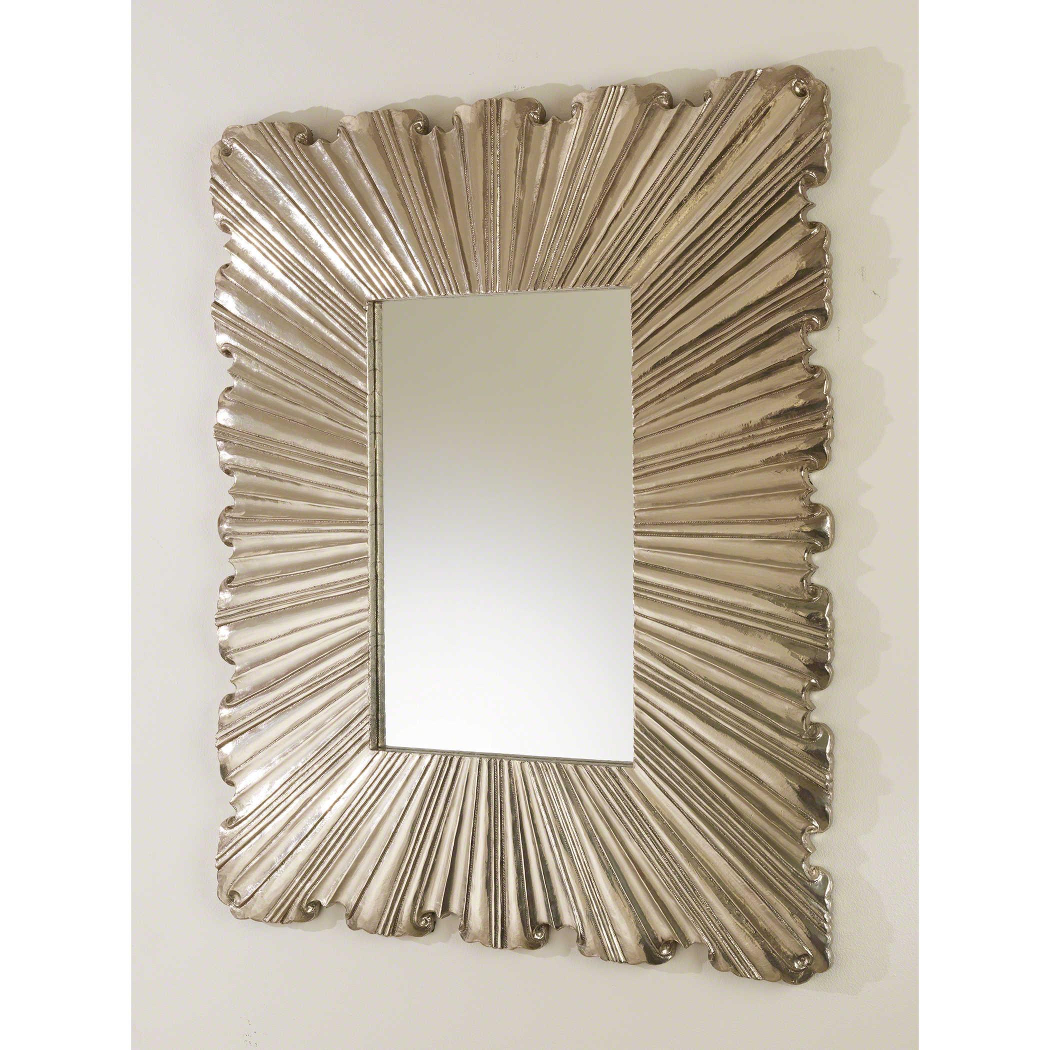 Global Views Linen Fold Silver Rectangular Wall Mirror