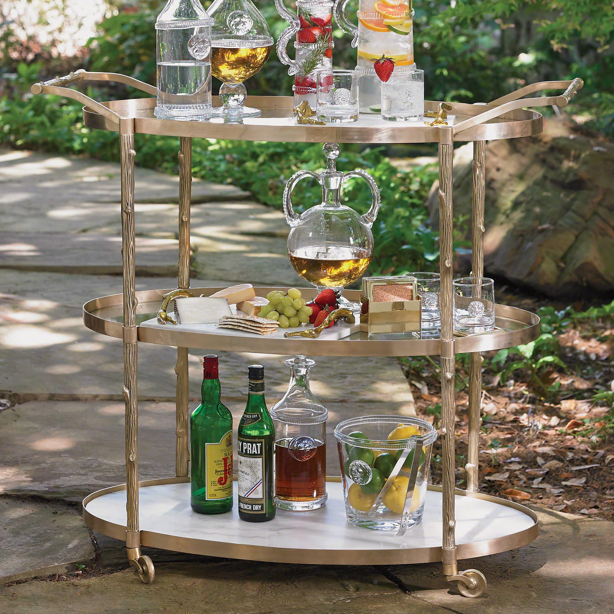 Global Views Arbor Marble Gold Brass Bar Cart