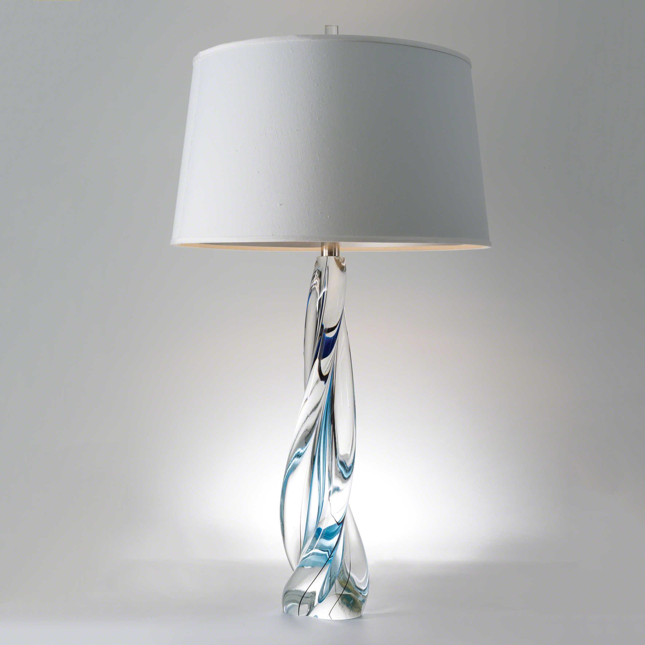Global Views Ocean Twist Art Glass Clear Buffet Lamp with Silk Shade
