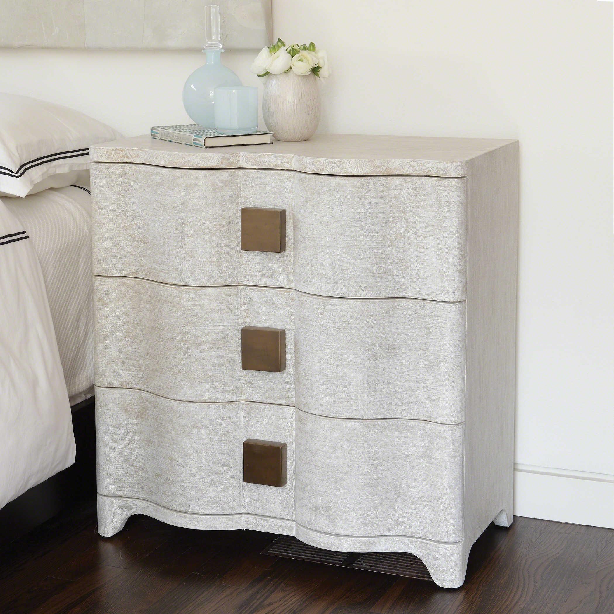Global Views 3-Drawers White Oak Wood Chest Nightstand