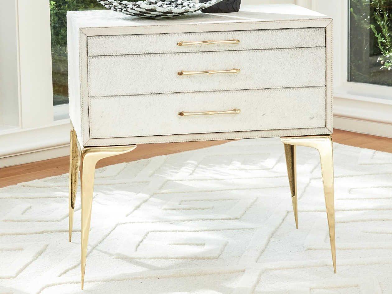 Global Views 3-Drawers White Nightstand
