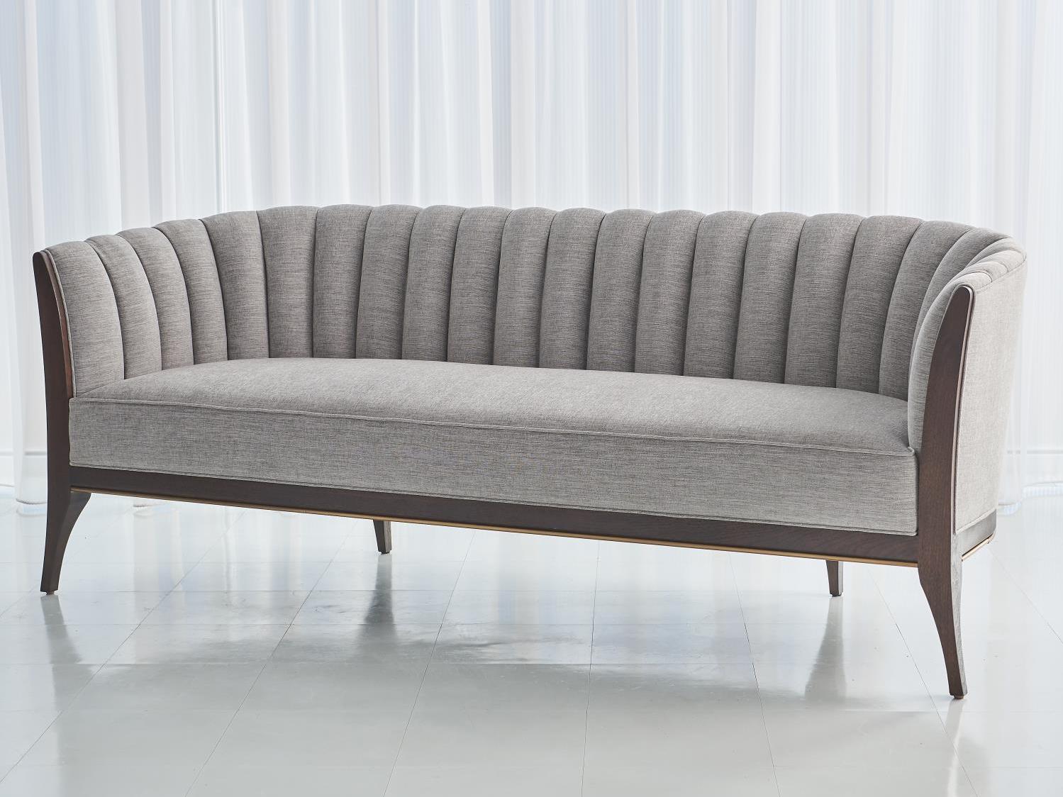 Global Views Dark Waxed Oil Walnut Brown Upholstered Sofa