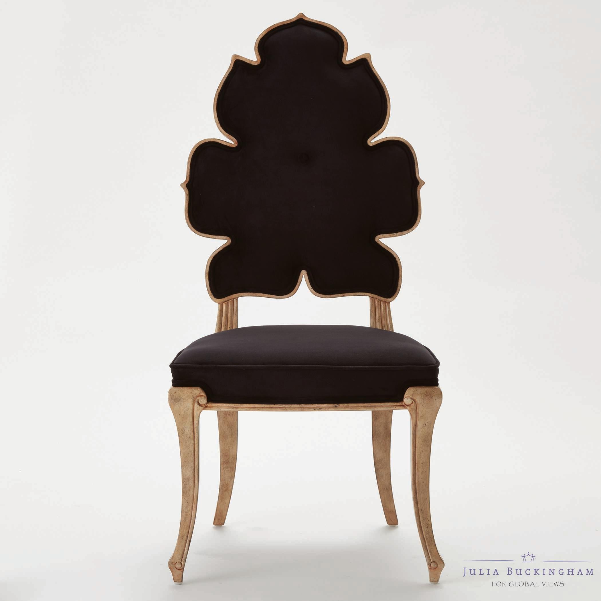 Global Views Wiggle Rubberwood Black Upholstered Side Dining Chair