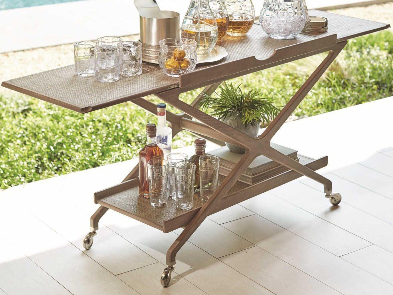 Global Views Wood Grey Cerused Ash Nickel Bar Cart