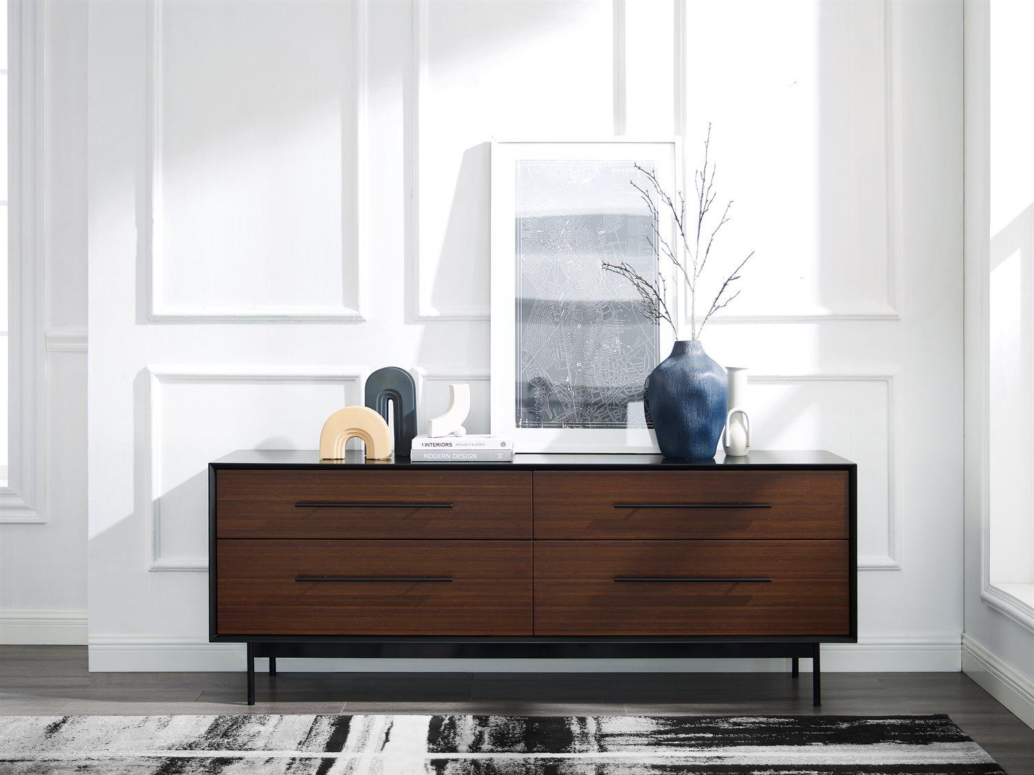 Greenington Park Avenue 4-Drawers Black Bamboo Wood Double Dresser