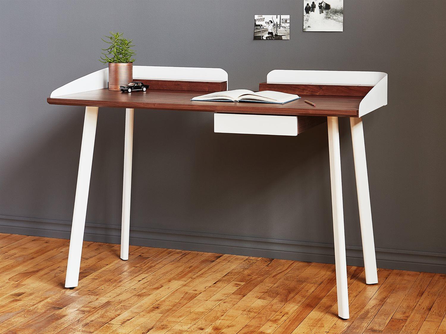 Gus* Modern Gander Walnut White Brown Wood Computer Desk